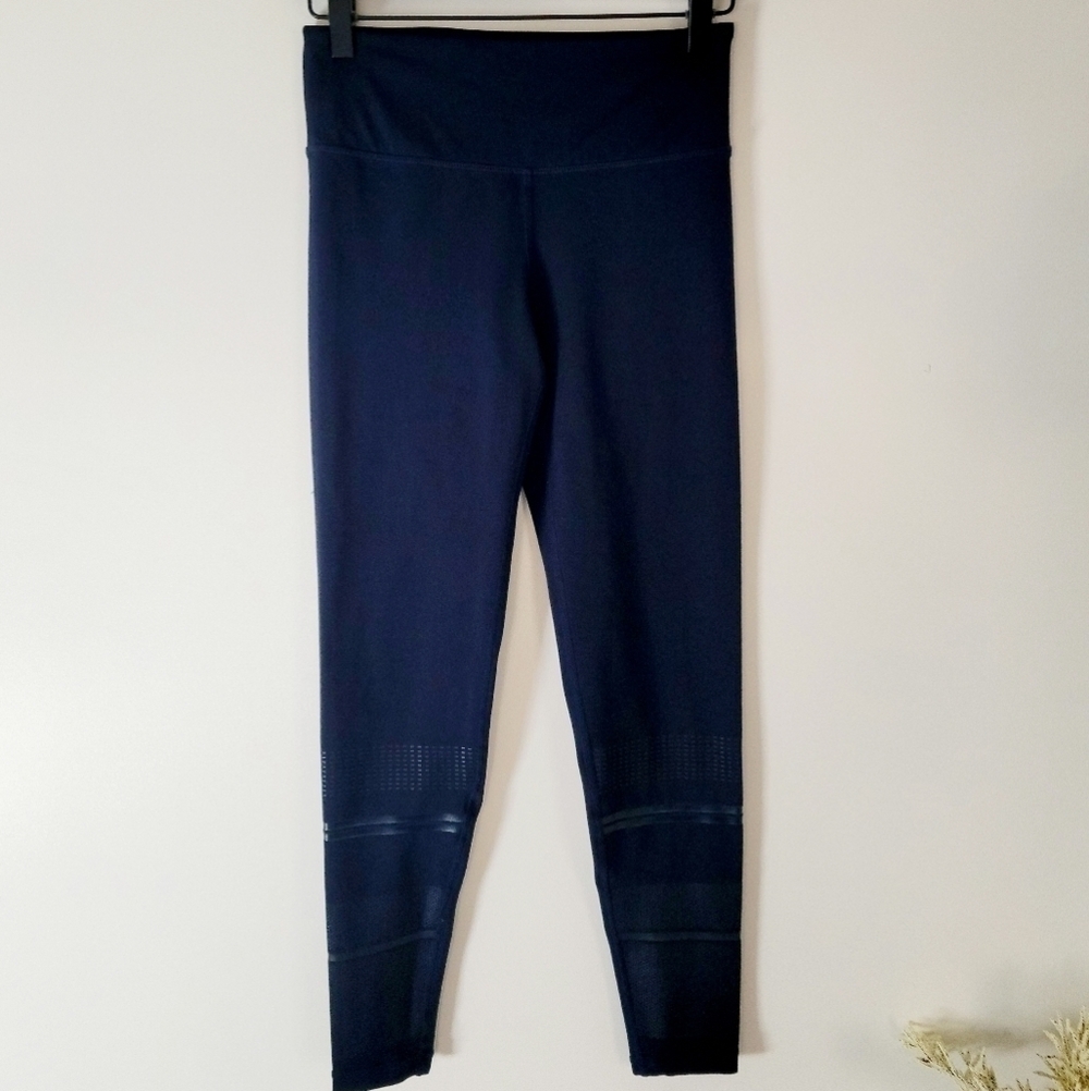 Lilybod Navy Blue Black Honeycomb And Stripes Accent Athletic Women's Legging S